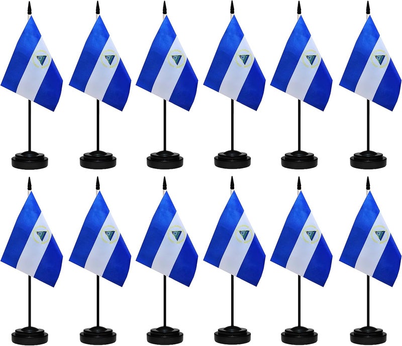 tibijoy Nicaragua Flags Nicaraguans Desk Flags Set Small Mini Nicaragua Flags Table Flag with 13" Black Pole, Black Base and Spear Top, Miniature Nicaraguans Deluxe Desktop Flag, Home Decoration, Office - Image 1